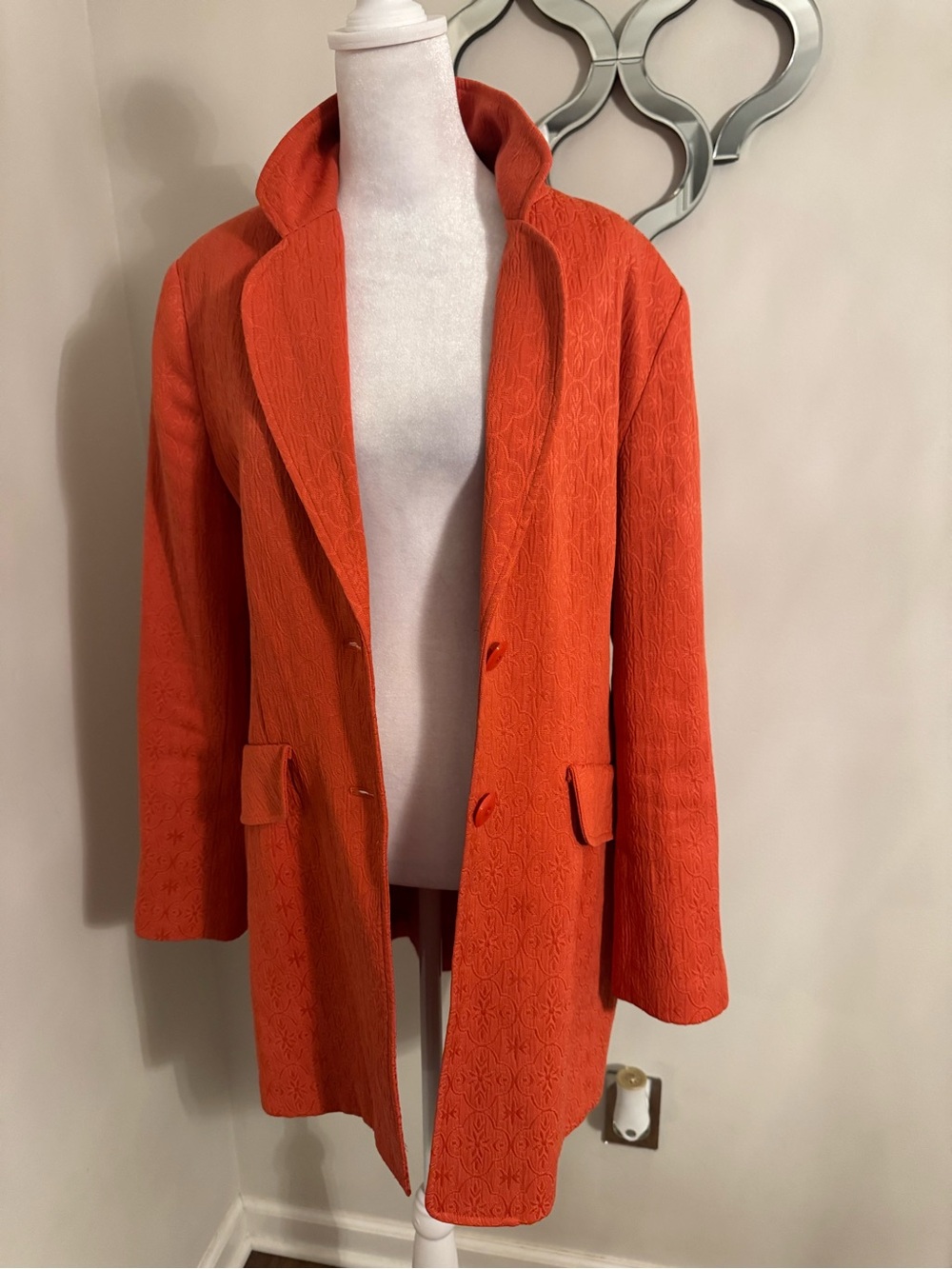 Textured Orange Long Blazer Jacket